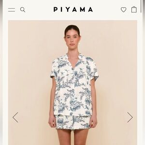 Piyama Maggie Pajama Set | Summer Toile/Aegean Blue Print | Blue & White PJ Set
